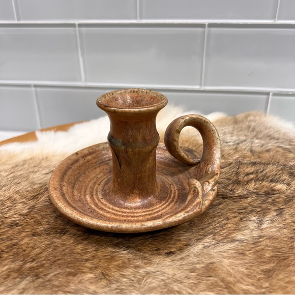 Signed Durango Pottery Rowe Handmade Stoneware CandleStick Holder with Handle - Picture 1 of 8